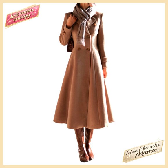 Long Wool Trench Coat Double Breasted Peacoat Women's Winter Office Wear